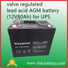 Bateria AGM de ácido derivado regulada por válvula (12V80Ah) para UPS, Telecom, Electrical Utilities